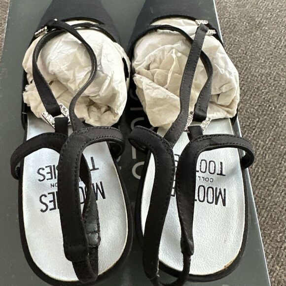 90s Black Satin Heels Slingback Rhinestone Formal Size 7 - Picture 6 of 10